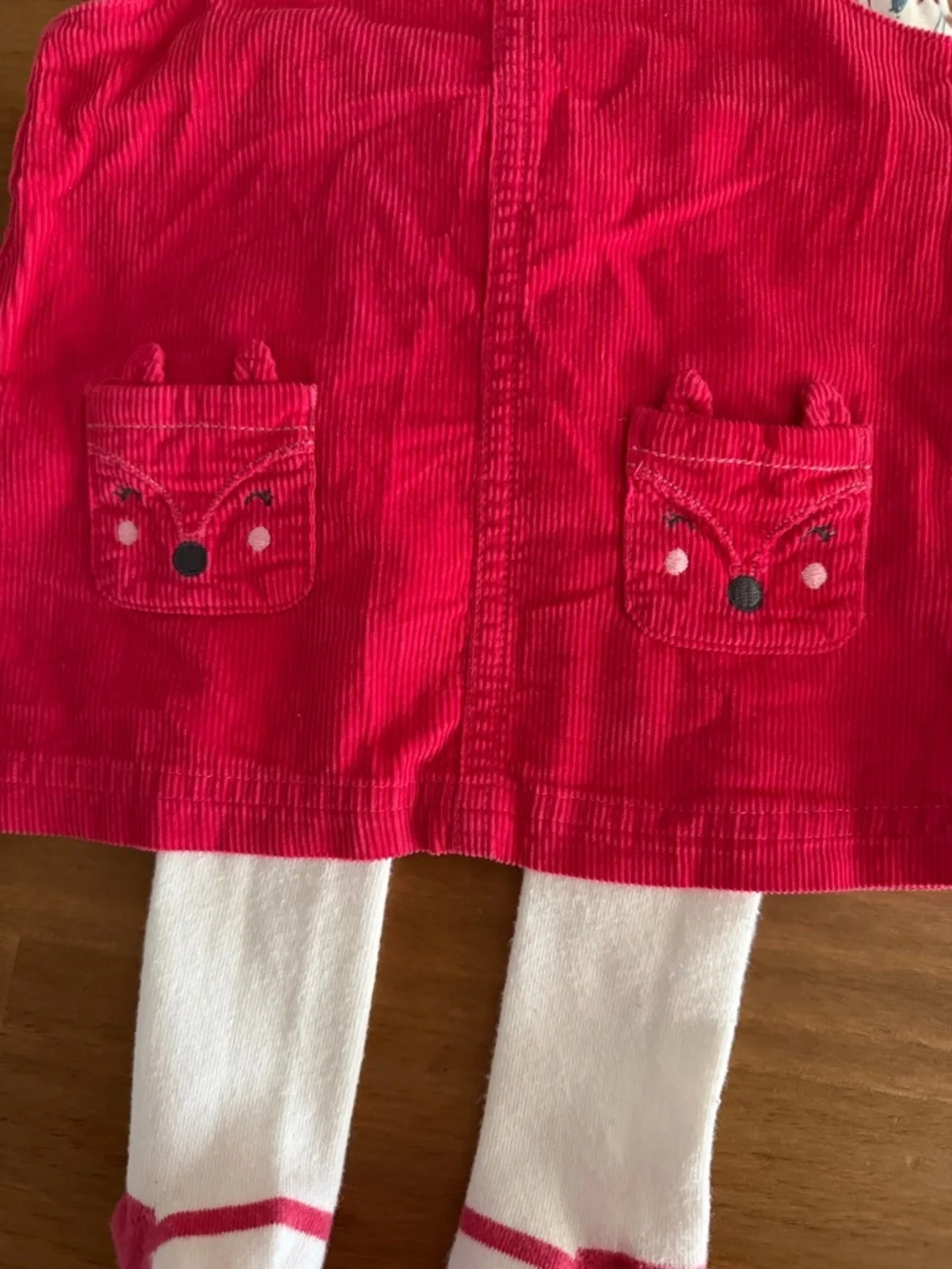 Carter's Bright Pink Corduroy Overall Dress with Floral Tee and White Tights